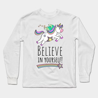 Flying Unicorn With Inspirational Message Long Sleeve T-Shirt